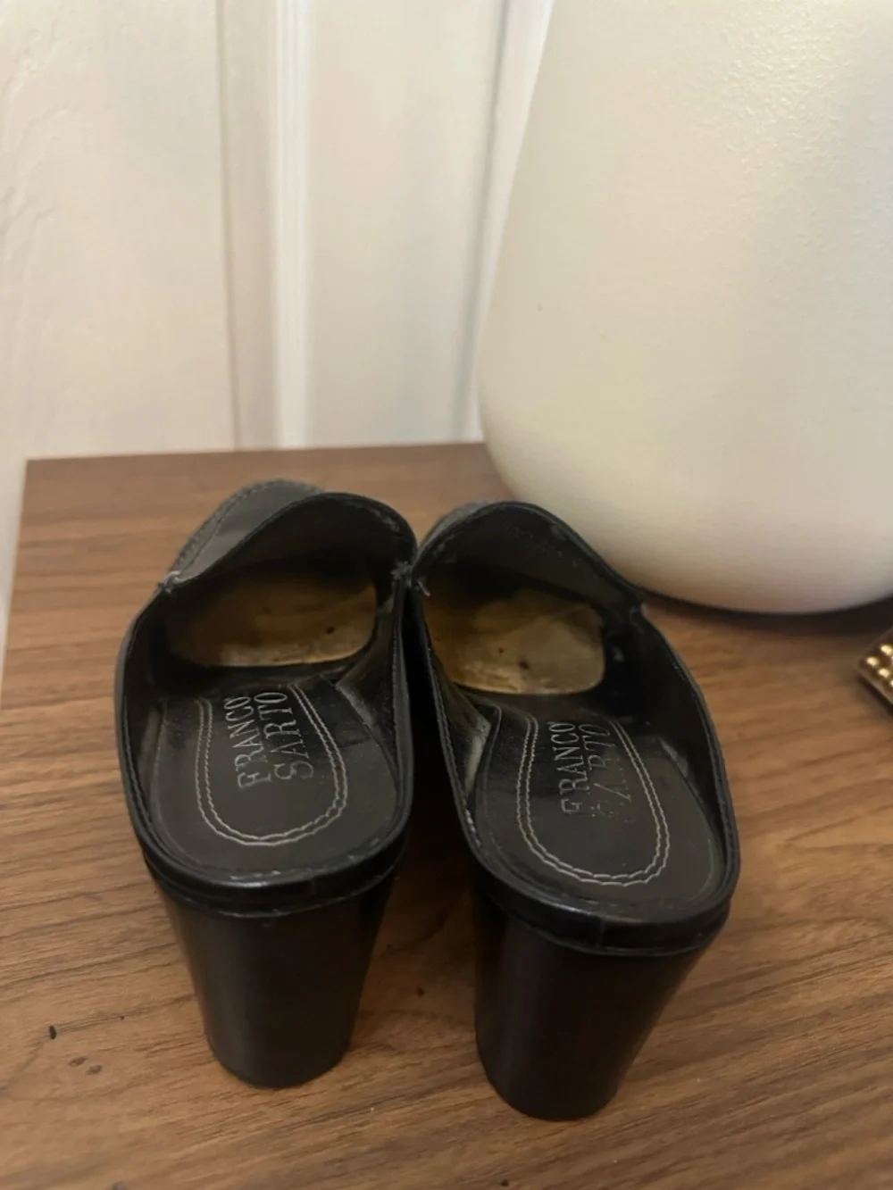 Franco Sarto Black Leather Mule Heels Loafer Slip On 5.5 Preppy Quiet Luxury - Picture 7 of 7